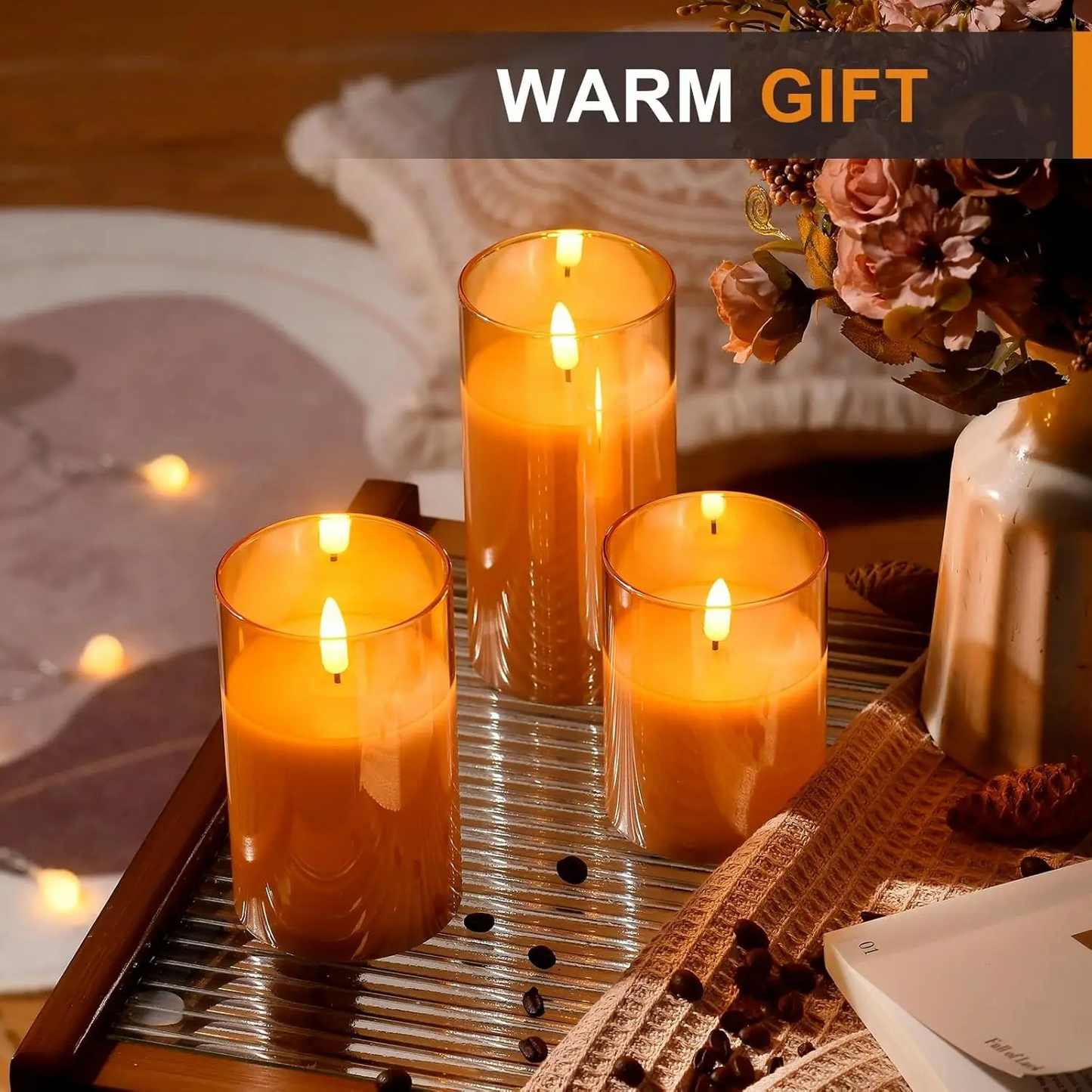 Gold Glass LED Candle Set of 3 – Flameless Remote-Controlled Candles