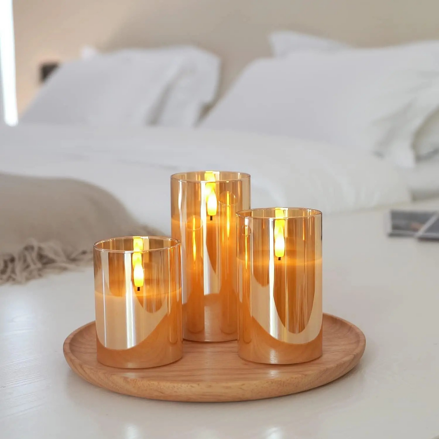 Gold Glass LED Candle Set of 3 – Flameless Remote-Controlled Candles