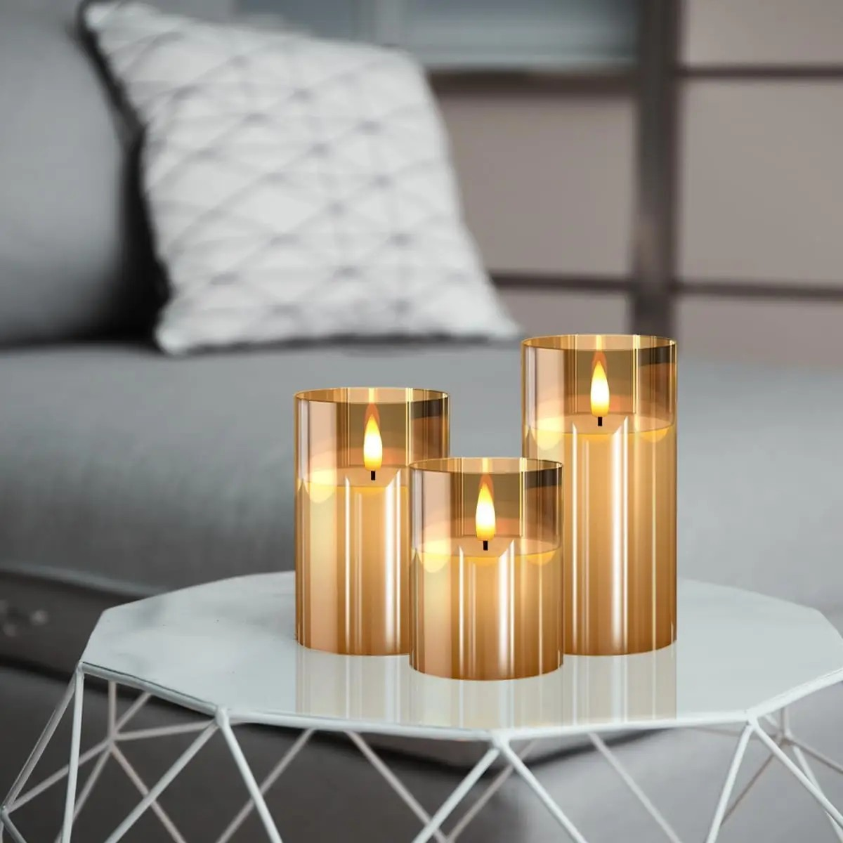 Gold Glass LED Candle Set of 3 – Flameless Remote-Controlled Candles