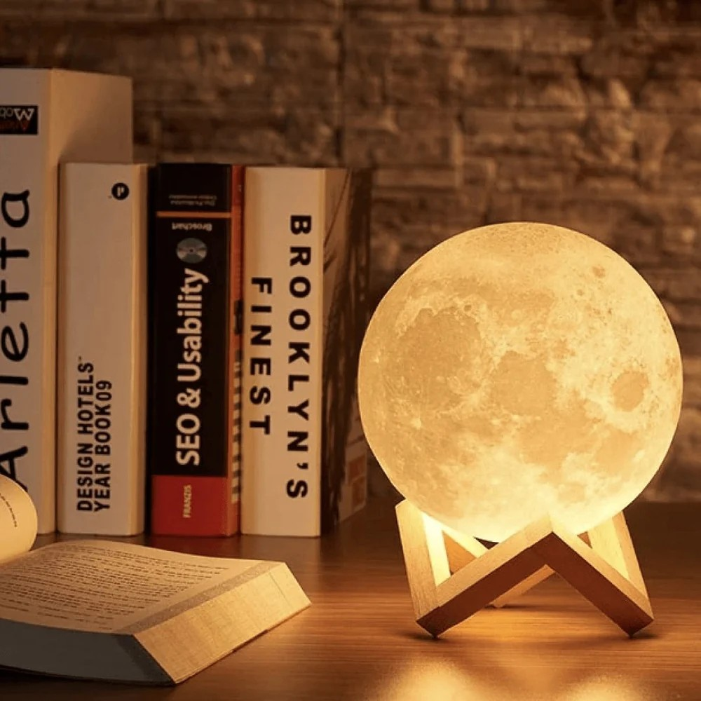 Moonlight Lamp with Wooden Stand